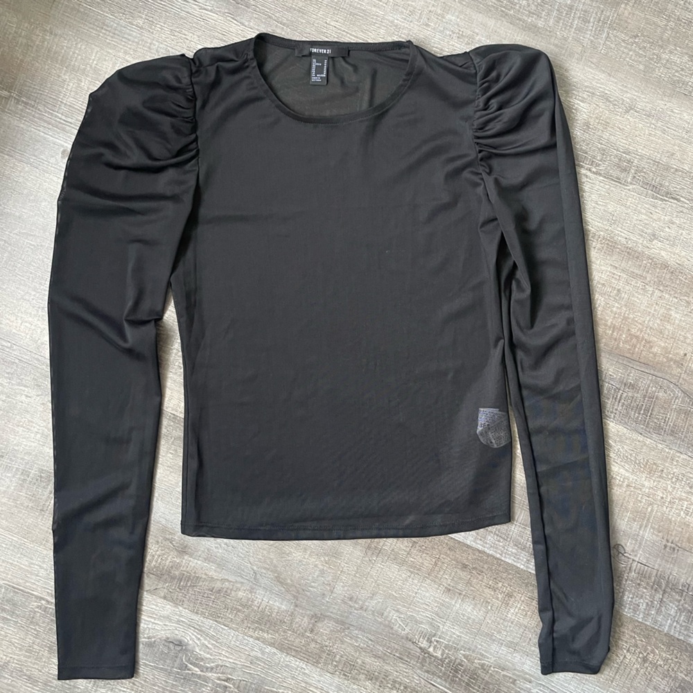 F21 | PUFFER SLEEVE SHEER TOP